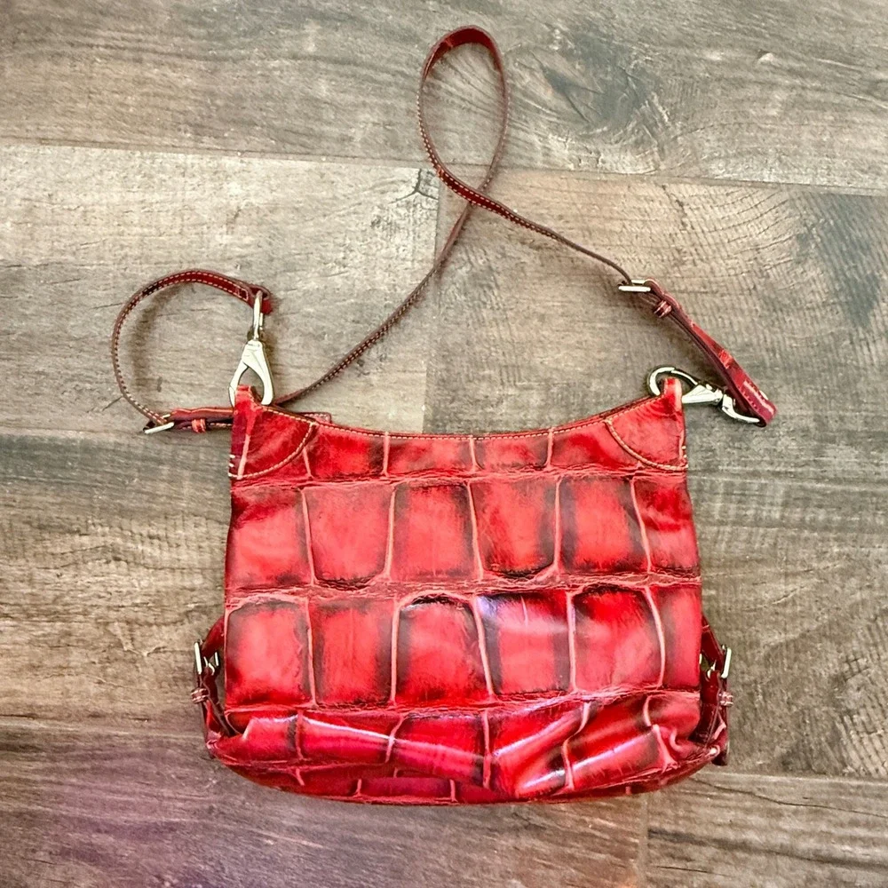 Dooney & Bourke Vintage Red Croc Embossed Leather Crossbody Bag, Medium
